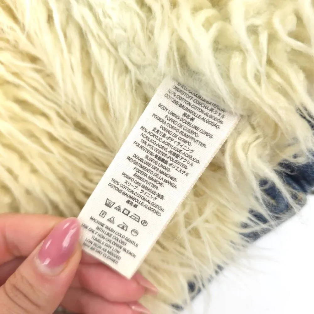 FREE PEOPLE Shaggy Fur Denim Trucker Jacket Festival Boho Indie Downtown Girl - Picture 12 of 13